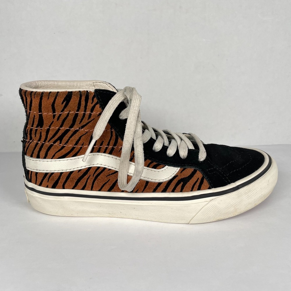 VANS Sk8-Hi Decon SF Shoes Womens Size 5.5 Brown Black Suede Animal Sneakers